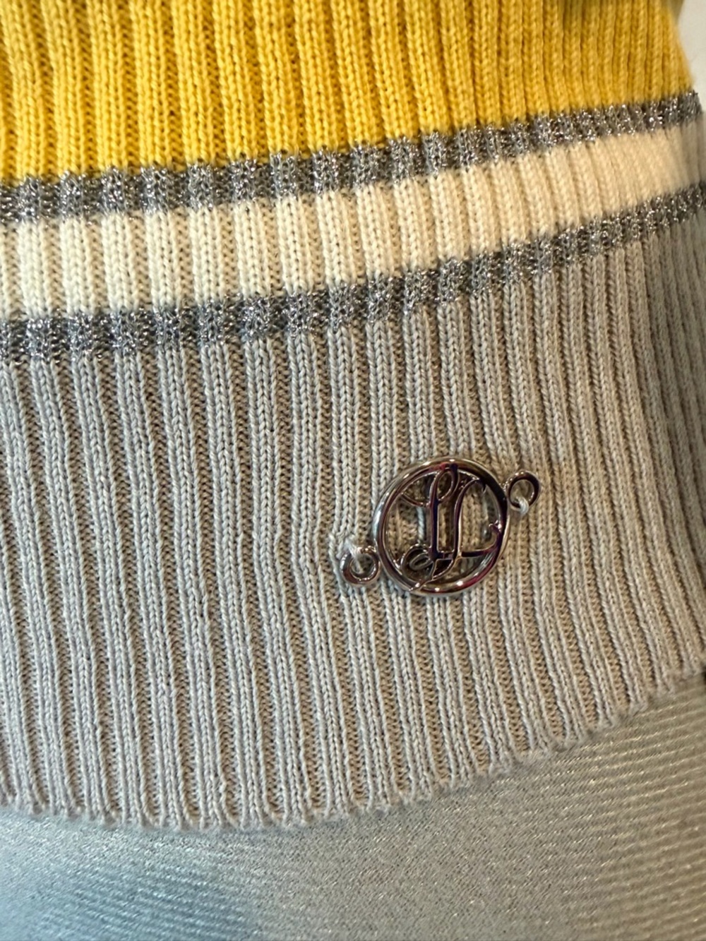 Luisa Spagnoli Lightweight Sweater, ribbed hem&sleeves, silver/yellow stripes, S - Picture 14 of 14